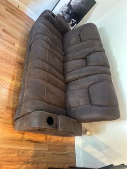 Brown Reclining Sofa with Cup Holders