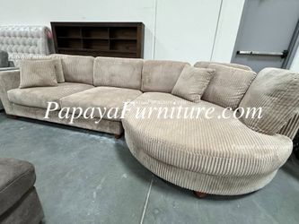 NEW 125” Sectional Sofa with LARGE Chaise Set Khaki Beige Tan Camel Designer Ashley Style Couch SALE Modern Furniture Discount Warehouse Plush Couch