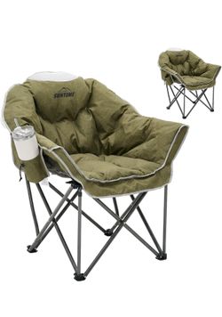 Oversized Padded Camping Chair with Adjustable Cup Holder,Army Green,2 Pack Weight Capacity 400 LBS,Built-in Comfy Foam Armrest Supports