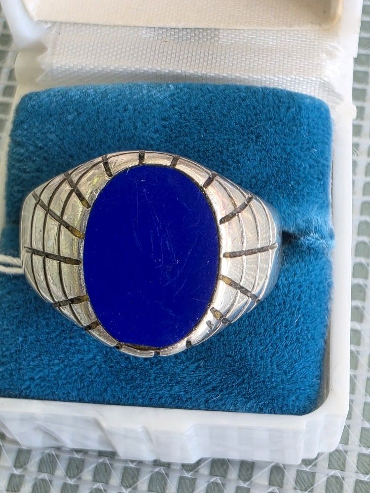 Men's Sterling Silver With Blue Stone Size 11