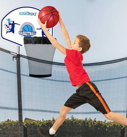 Trampoline Basketball Hoop Attachment,Includes Mini Basketball and Pump, Universal Basketball Hoop for Trampoline,Easy to Assemble,Fit for Straight Po