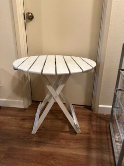 Round Wooden Folding Solid Wood Side Table, Outdoor Adirondack Small Patio Table, Eggshell White