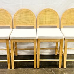 24” Counter Height Bar Stool , Solid Wood, Natural Rattan, Set of 4 *Free Delivery*