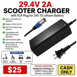 29.4V 2A Lithium Battery Charger with 3-Pin XLR Plug for 24V Scooter