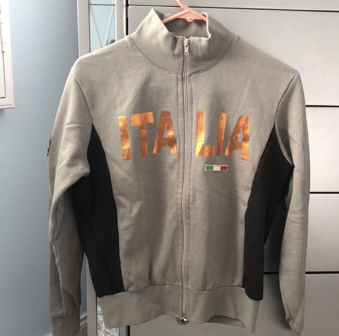 Vintage Brown and Taupe Italia Italy Italian Sporty Zip Track Sweater