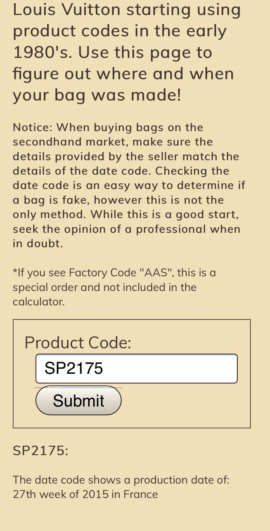 Louis Vuitton Date Code Calculator