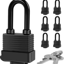 Padlocks Keyed Alike for Outdoor use, Pack of 6, Laminated Steel Lock Set Safety Padlock,Waterproof Heavy Duty Outdoor Security Lock for Outdoor(Black
