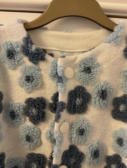 Ladies Fleece Button Fronted Cardigan Blue Floral Size L