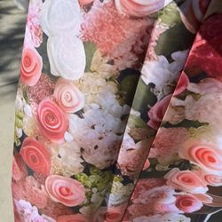 90*70 Inches Polyester Backdrop Drape With Pink And Ivory Roses And Hydrangeas For Party, Birthdays & Weddings Decorations 