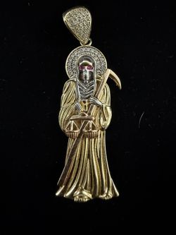14k 7.7g Tri-Color Reaper Pendant, CZs.