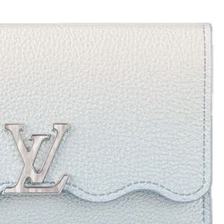 LOUIS VUITTON Capucines Portefeuille, letter logo, snap closure, grained calf leather, Capucines wallet, women's style, blue(187)32