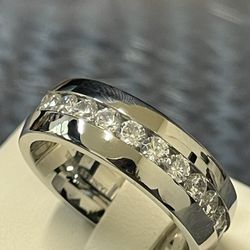 Men Stainless Steel Wedding Ring With 5A CZ Size 9-13