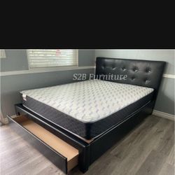 Queen Black Platform Bed With Ortho Mattress Included!!