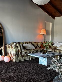 Curved Vintage Sectional Sofa with Zigzag Pattern