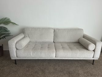 Mid-Century Modern Chenille Sofa, Off-White