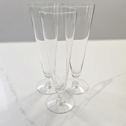 Set of 3 Vintage Mid-Century Modern Crystal Trumpet Champagne Flutes