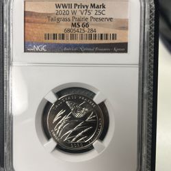 2020 W V75 .25 MS66 NGC Tallgrass Prairie Preserve Label