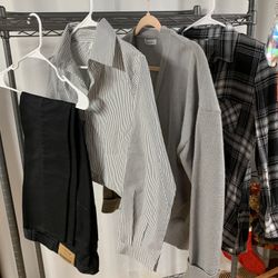 Plaid Shirt, Grey Cardigan, Pinstriped Shirt With Designer Eddie Bower Black Jeans