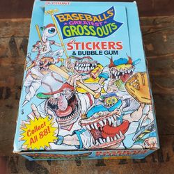 1988 LEAF BASEBALLS' GREATEST GROSS OUTS STICKERS WAX BOX OF 36 SEALED PACKS