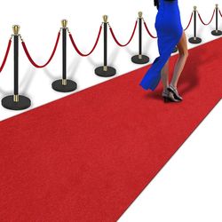 PBHEPJ 3ft x 30ft Extra Thick Red Carpet Runner for Party, Non-Slip TPR Rubber Backed red Rug, Wedding and Events Decorations, Reusable
