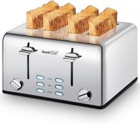 Geek Chef 4 Slice Toaster – Stainless Steel, Extra Wide Slots, Dual Control Panels