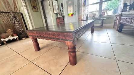 Hand-Carved Solid Wood Coffee Table from India – 70”