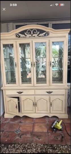 Cream china cabinet hutch
