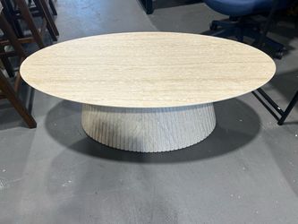 (Small damage) Oval Coffee Table with Faux Stone Veneer
