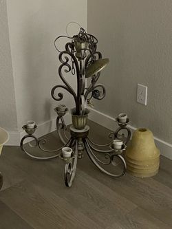 Traditional Metal Scroll Chandelier with Frosted Glass Shades – Complete