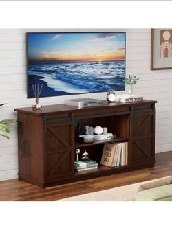 YESHOMY 58" TV Stand for TVs up to 65", Sliding Barn Doors, Espresso