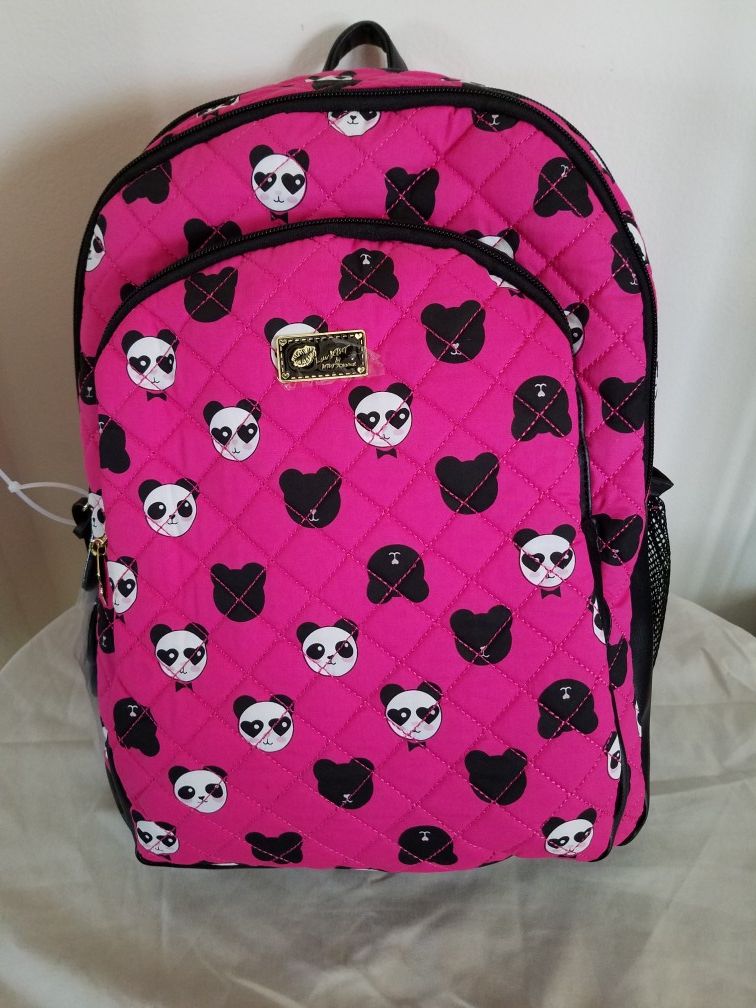 NWT BETSEY JOHNSON BACKPACK PINK QUILTED PANDA BEARS LARGE ABOUT 15×11×5