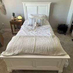 White Solid Wood Twin Bed and Two Foam Hybrid Mattresses. 