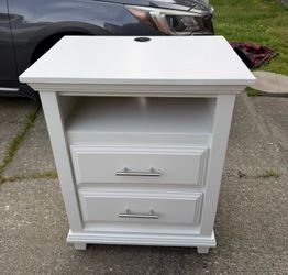 White Nightstands (2) Double Drawer with Wireless Charging