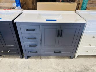 42” Bathroom Vanity in grey , single sink soft close solid wood with vanity top in white  $699 