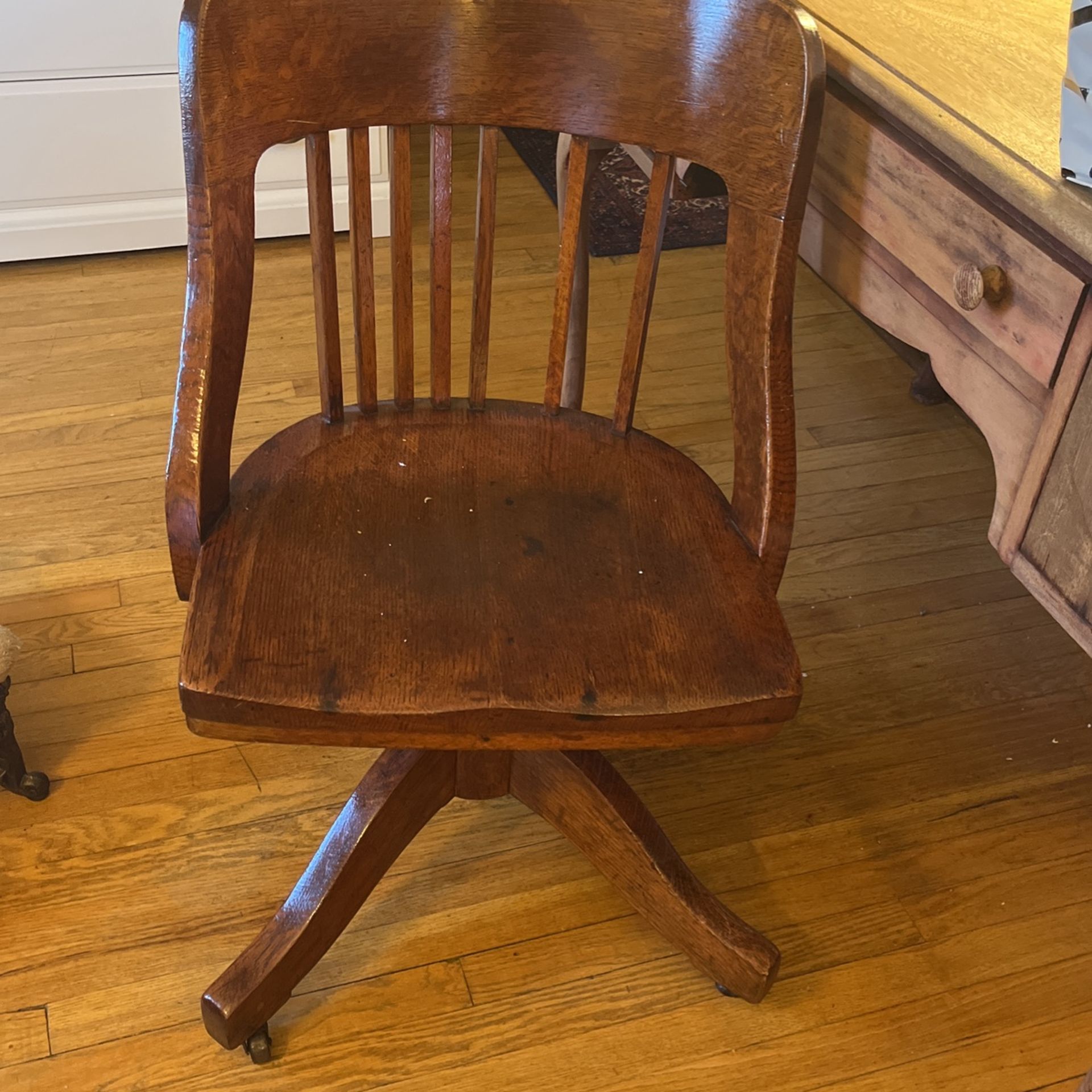 Solid wood desk chair on wheels 
