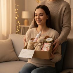 Comfort Care Gift Box • Soy Candle, Rose Soap & Plush Bear