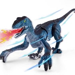 Brandnew Remote Control Dinosaur Toys for Kids, Dinosaur Toys for Boys Big Walking Velociraptor Dino with Light Sound and Spray Stream Birthday Gift I