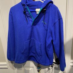 Adult Size Medium LL Bean Blue Fleece Pullover with Hood