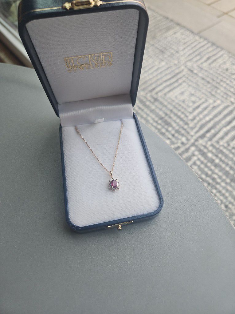Red Ruby Diamond Gold Necklace 