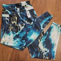 NWT Old Navy Active Girl's Turquoise Gold High-Rise Powersoft 7/8 Ankle Leggings