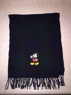Mickey Mouse Vintage Tartan Plaid Wool Fringed Scarf