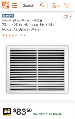 HVAC - EVERBILT- 20 in x 20 in Aluminum Fixed Bar Return Air Grille WHITE