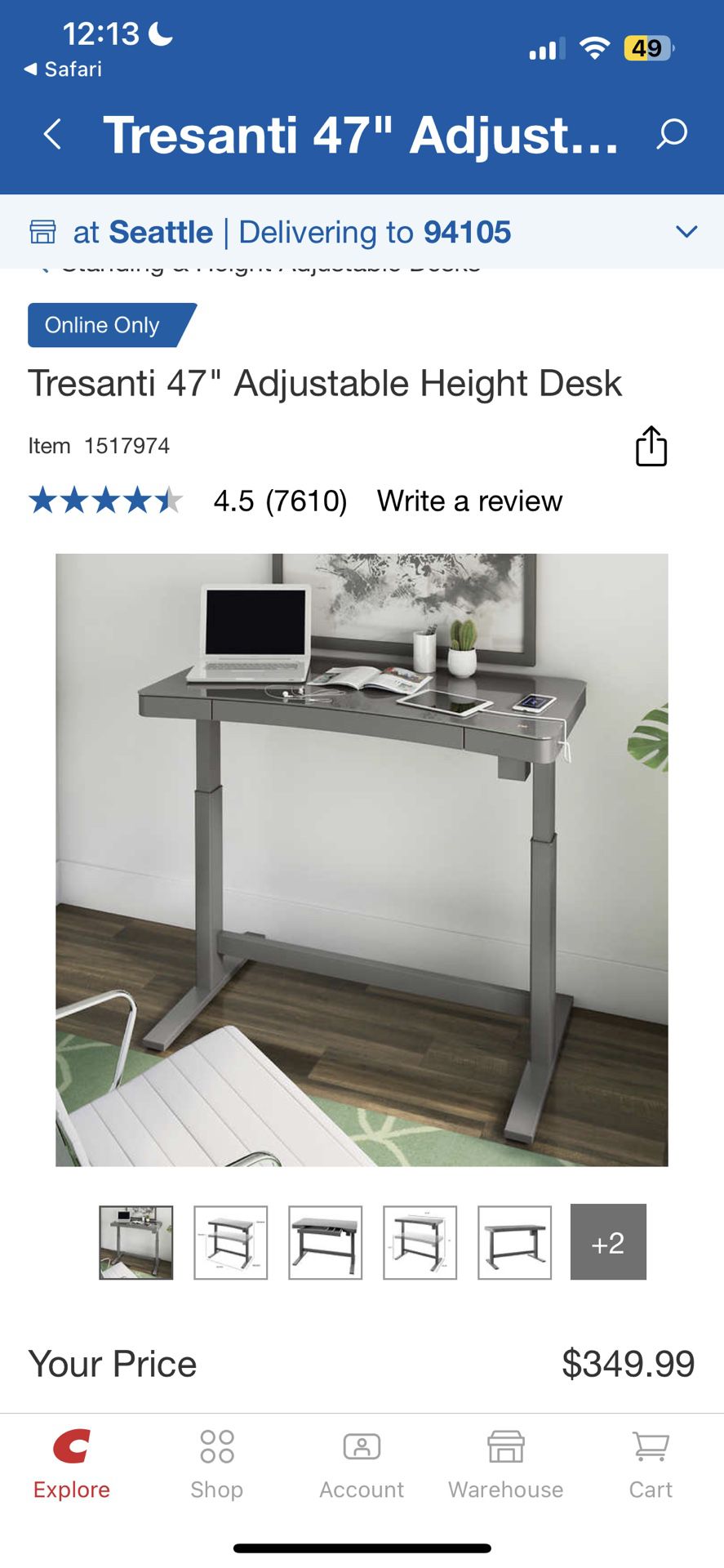 Costco Electronic Adjustable Standing Desk 