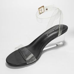 Cape Robbin Maria-2 Black Square Clear Block High Heel Transparent Open Toe