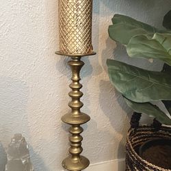 Mint Condition: Z Gallerie Tall Candle Holder, Antwerp Gold 22.5”,  disassembles, solid brass