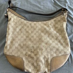GUCCI Gold GG Pattern Canvas Shoulder Bag Authentic Gucci Link Inside Lining