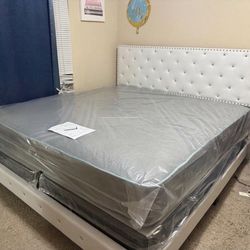 NEW BED FRAME KING SIZE WITH MATTRESS AND BOX SPRING