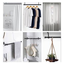 1 Inch Blackout Curtain Rods for Windows Patio, Adjustable Room Divider Curtain Rod Wall Mount & Ceiling Mount for Indoor & Outdoor, Black, 28" to 48"