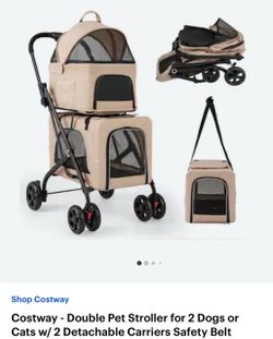 Costway - Double Pet Stroller for 2 Dogs or Cats w/ 2 Detachable Carriers Safety Belt