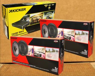 Kicker CX 4 Channel Amplifier CXA360.4 2 Sets 6 1/2" 2-Way Coaxial Speaker System KSC650 400 Watts Package 🚨 No Credit Needed 🚨